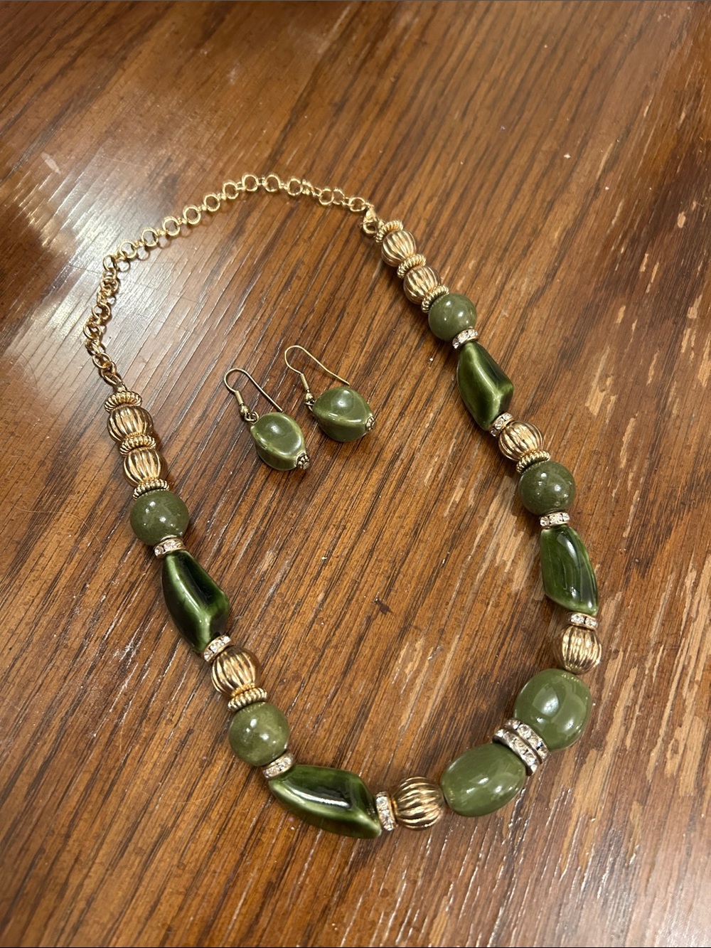 Elegant Green Bead Statement Necklace and Earring Set